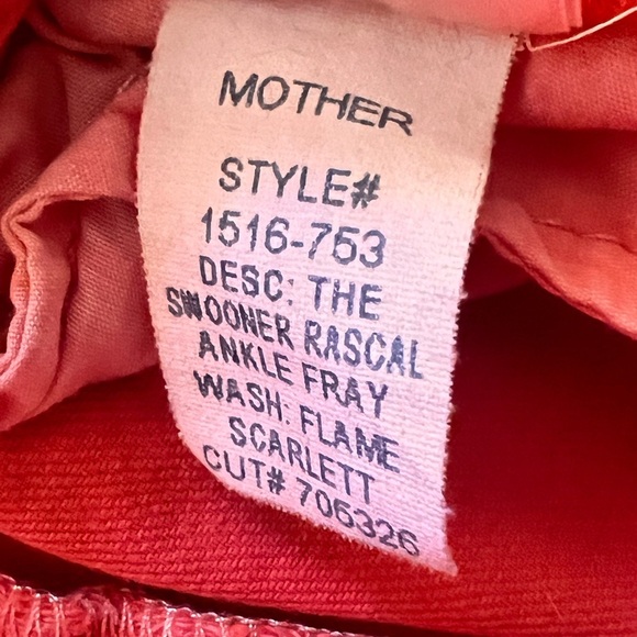 Mother The Swooner Rascal Ankle Fray Flame Scarlet Size 28 - Picture 10 of 10